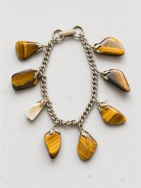 ReMixed Handmade Vintage Tiger’s Eye & Gypsum Boho Charm Bracelet | Size 7.5 IN
